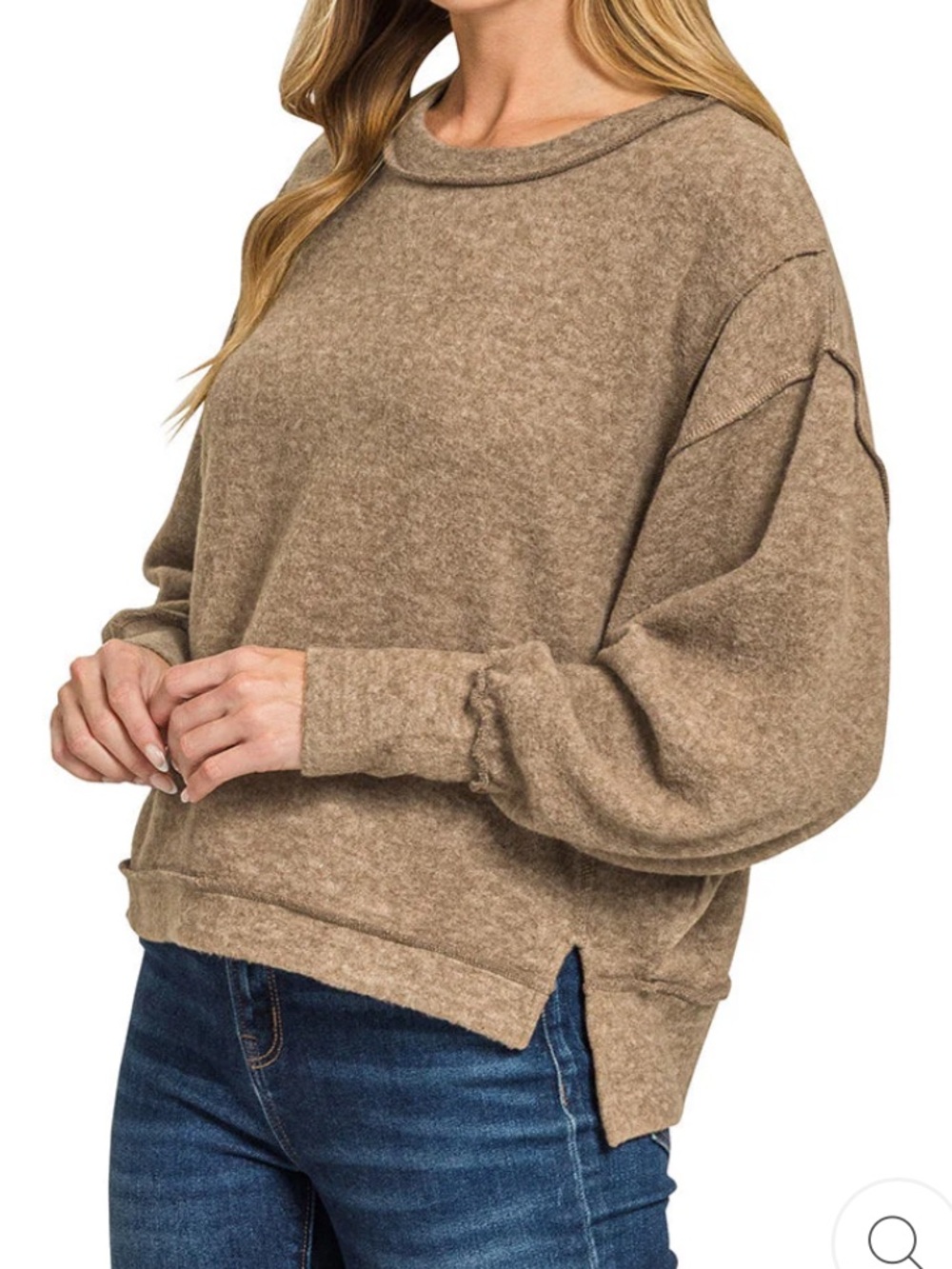 Zenana Hacci Cozy Mocha Knit Pullover Sweater Academia L/XL - Picture 4 of 8